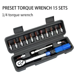 15-Piece Mini Torque Wrench Set – Adjustable 1/4" Bike Repair Socket Wrench for Bicycle Maintenance