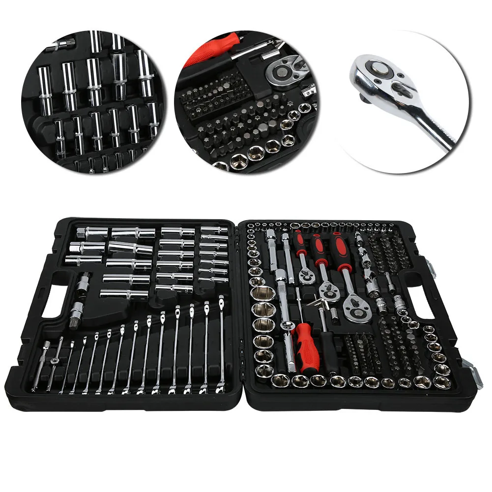 215-Piece Ratchet Wrench & Socket Set – 1/4", 3/8", 1/2" Drive Mechanics Hand Tool Kit with Storage Box - Image 4