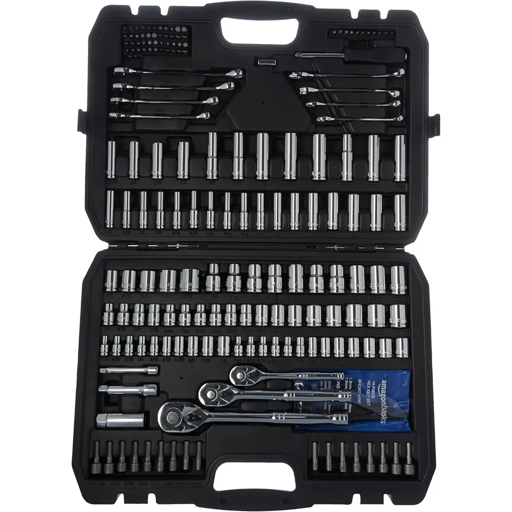 201-Piece Mechanic Socket & Wrench Tool Set – SAE & Metric Garage Hand Tools with Storage Case