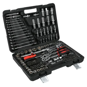 215-Piece Ratchet Wrench & Socket Set – 1/4", 3/8", 1/2" Drive Mechanics Hand Tool Kit with Storage Box