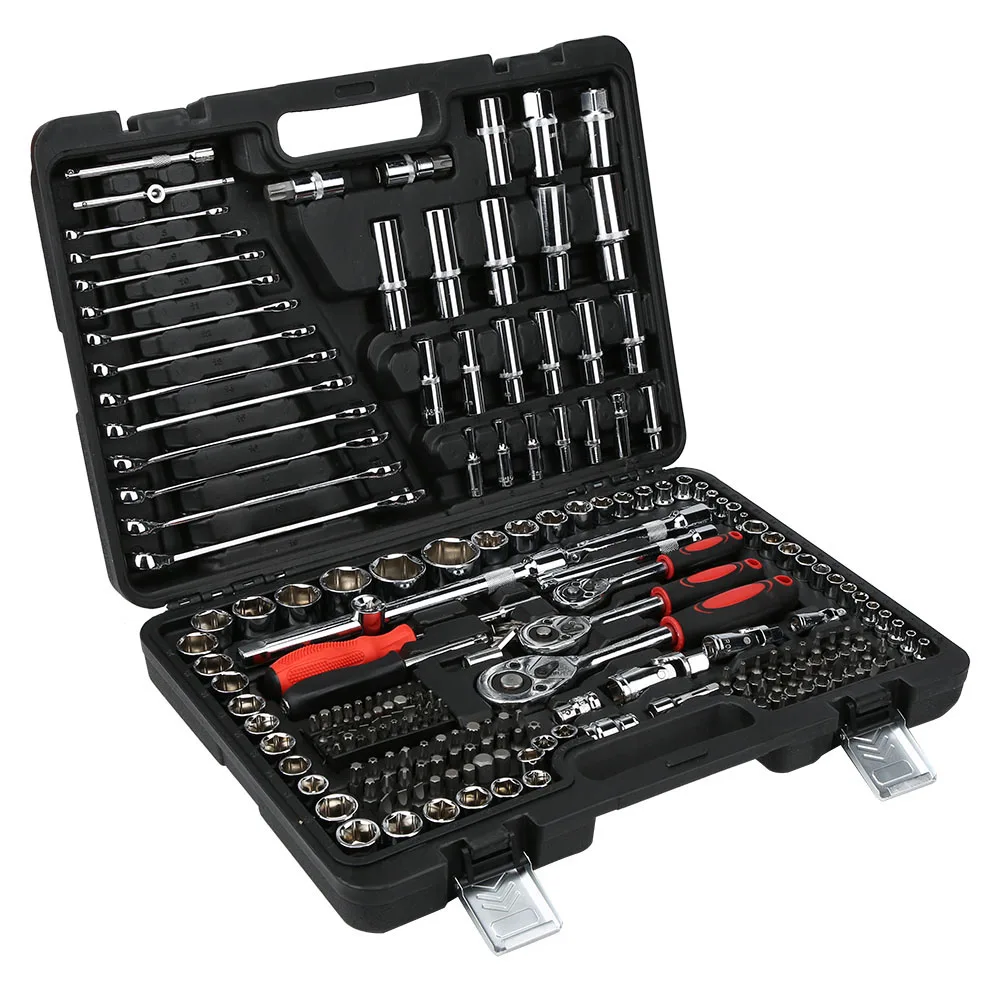 215-Piece Ratchet Wrench & Socket Set – 1/4", 3/8", 1/2" Drive Mechanics Hand Tool Kit with Storage Box