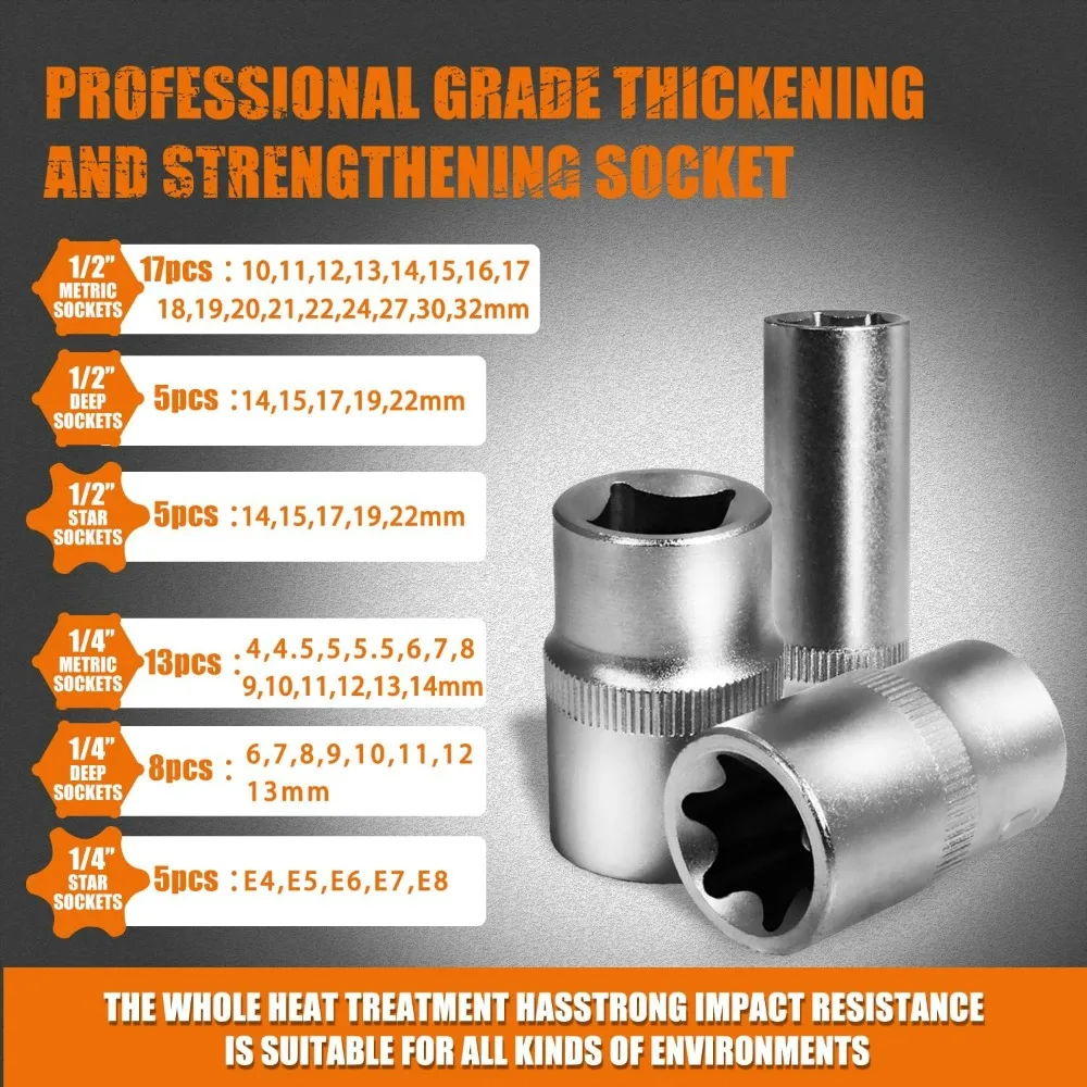 108-Piece Mechanics Socket & Ratchet Tool Set – Metric & Standard Quick Release Wrench Kit - Image 2
