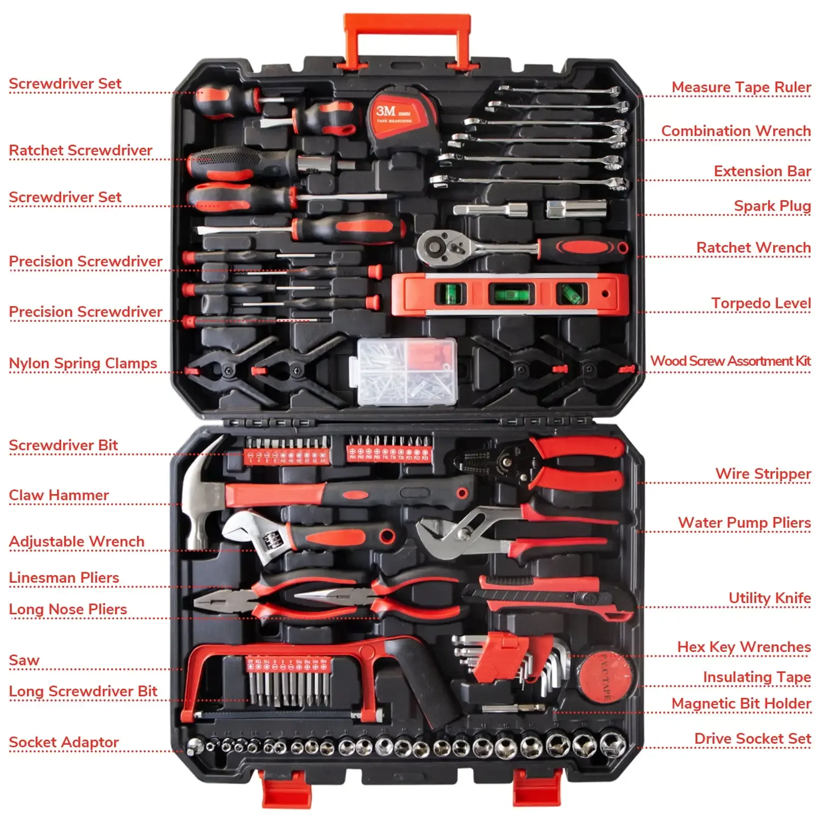 198-Piece Home & Auto Repair Tool Kit – DIY Hand Tools Set with Screwdrivers, Pliers, and Wrenches - Image 3