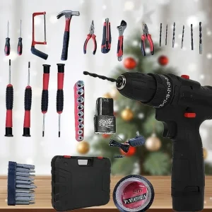 128-Piece Cordless Power Tool Combo Set – 36V Drill, Impact Wrench, and Hand Tools Kit with Storage Case