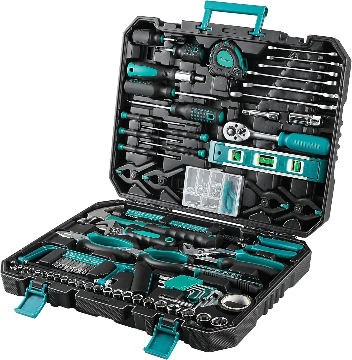 198-Piece Universal Hand Tool Box Set – Ratchet Socket & Screwdriver Kit for Auto and Home Repairs