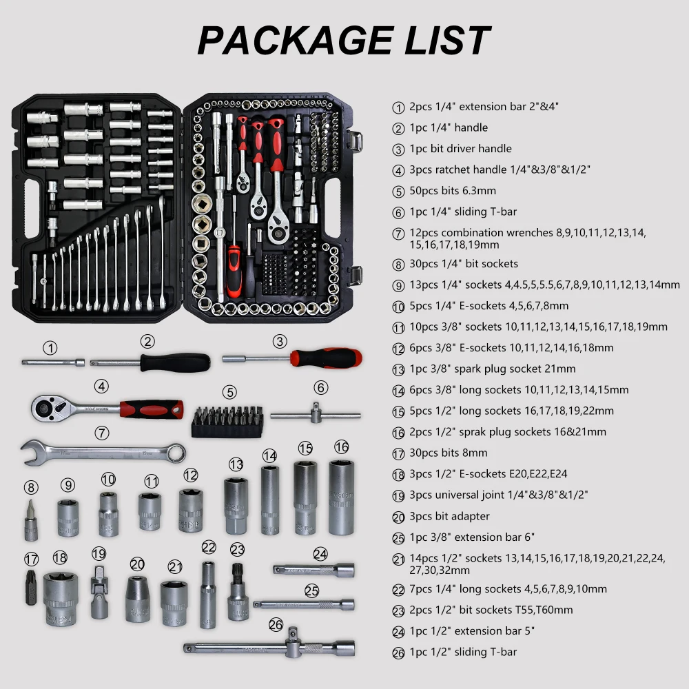 216-Piece Portable Tool Kit & Socket Wrench Set – Professional Ratchet Tool Box for Home or Garage - Image 2