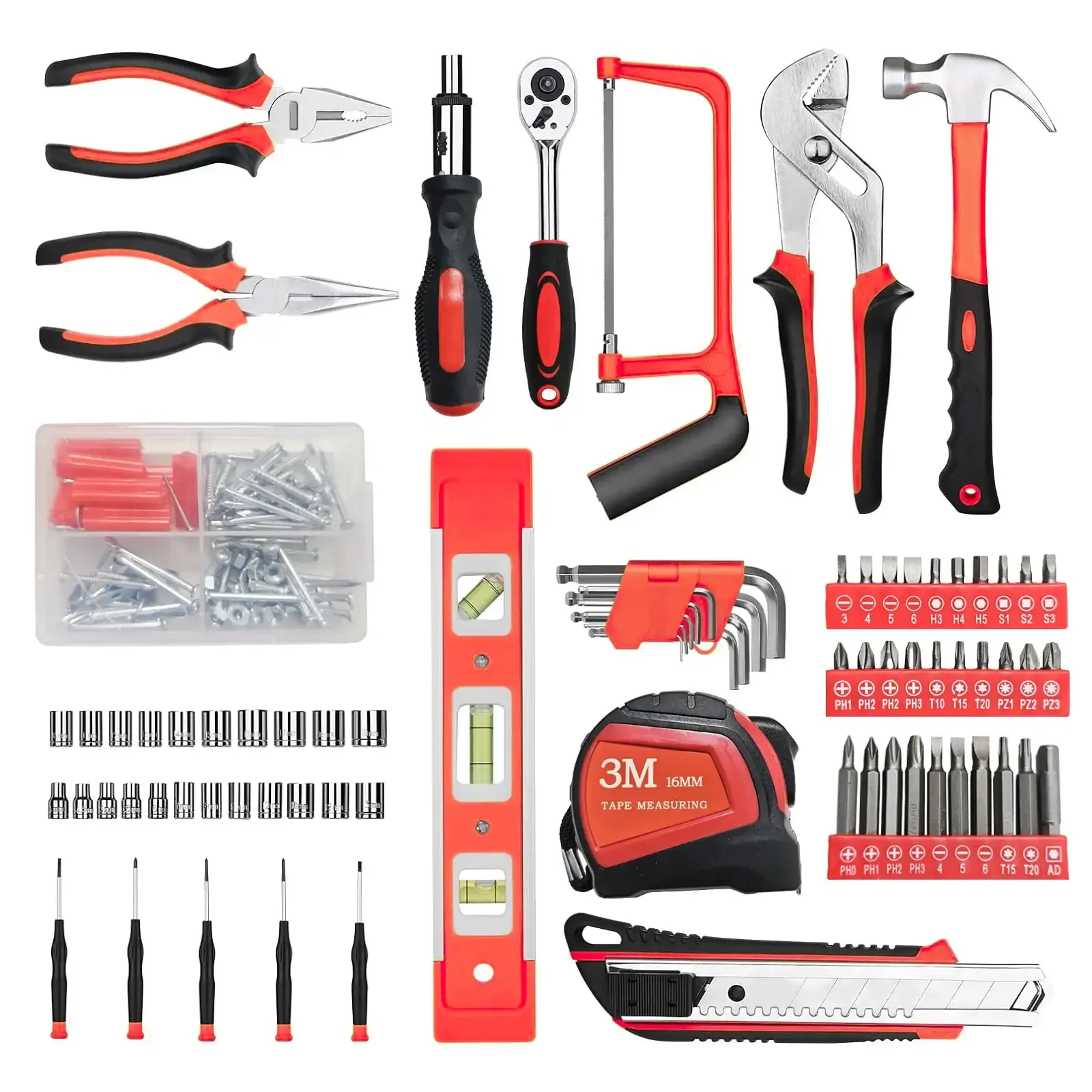 198-Piece Home & Auto Repair Tool Kit – DIY Hand Tools Set with Screwdrivers, Pliers, and Wrenches - Image 2